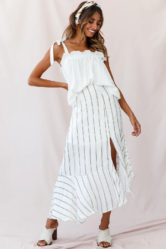 Weekend Deals That Impress Friday Front Split Maxi Skirt Stripe Print Mustard/Navy