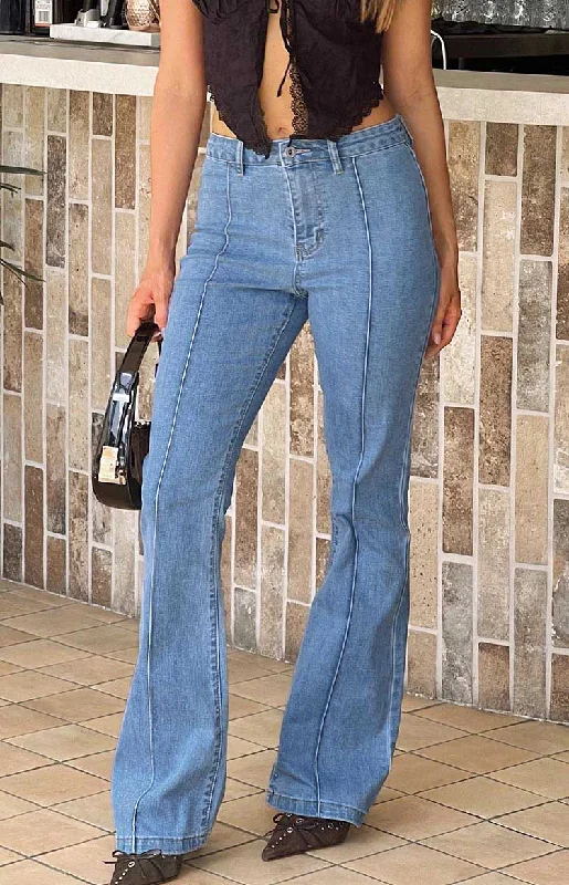 Don't Wait Elowen Mid Wash Flared Denim Jeans