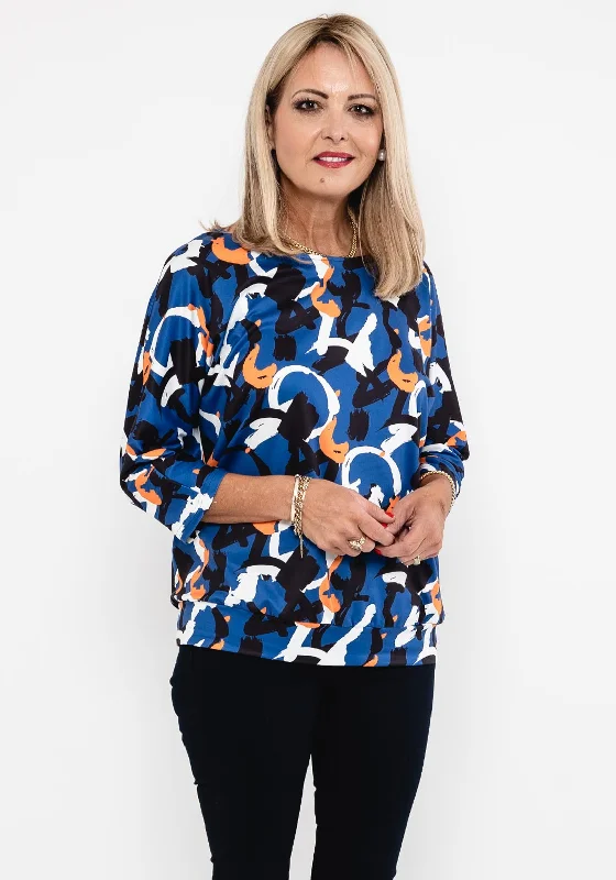 Weekend Discounts to Delight Leon Collection Brushstroke Print Top, Blue Multi