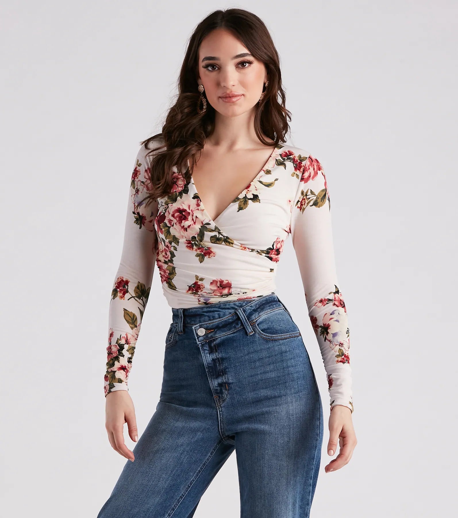 Limited Offer In Spring Floral Surplice Crop Top