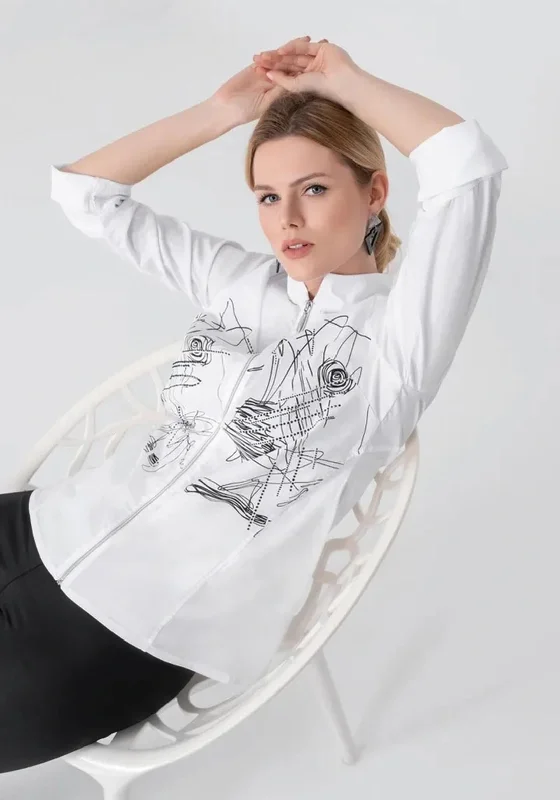 Seasonal Sale Ever Sassy Print Zipped Shirt, White