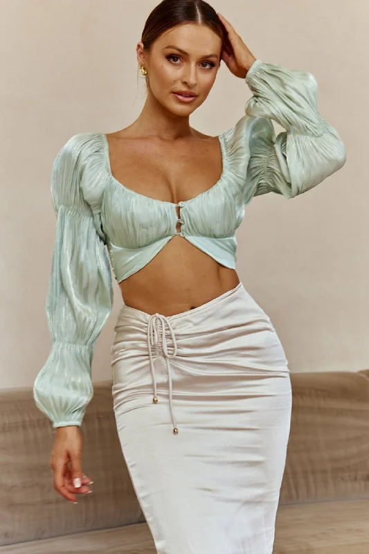 Time-Limited Offer Alira Three-Button Ruched Bust Crop Top Pistachio