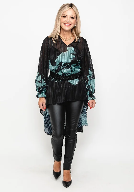 Your Weekend, Your Savings Badoo Metallic Mesh Dropped Hem Top, Black & Green