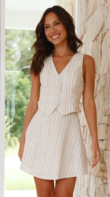 Steals and Deals Evangeline Vest - Beige Stripe