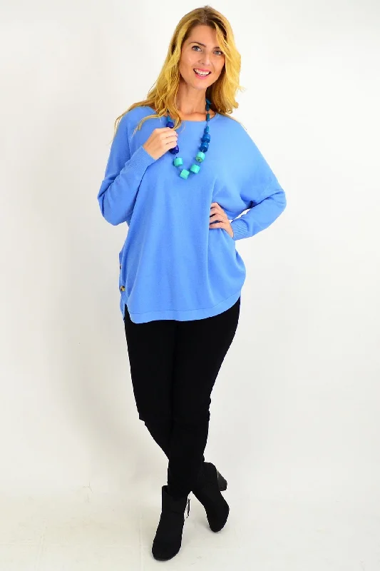 Weekend Discounts You Deserve Sky Blue Betties Button Wool Blend Tunic Jumper