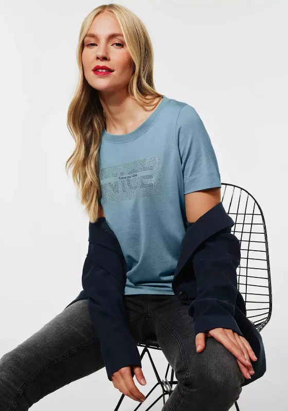 Price Rollback Street One Rhinestone Chest T-Shirt, Duck Egg
