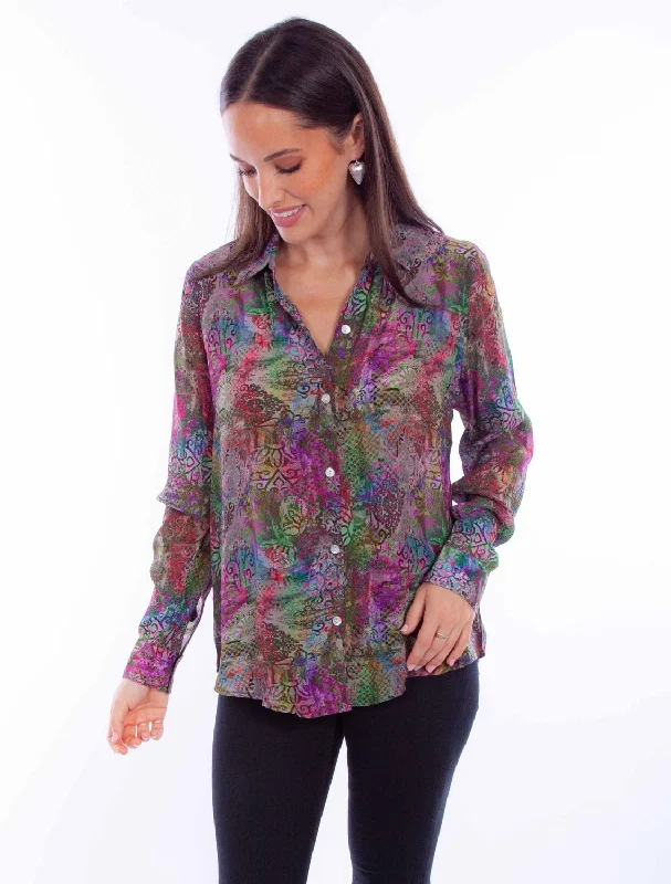 Overstock Scully Womens Vivid Distressed Multi-Color Rayon L/S Blouse