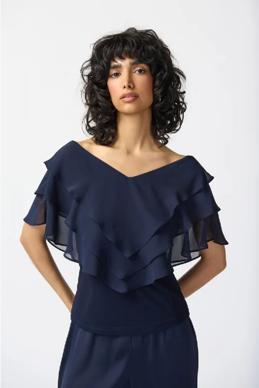 Savings Spectacular Joseph Ribkoff Tiered Chiffon Overlay V-Neck Top 241020