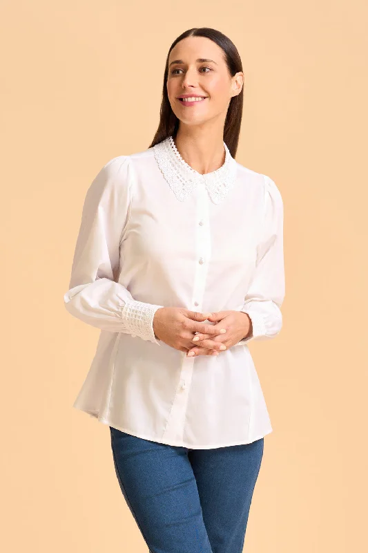 Weekend Bargains to Enjoy Lace Trim Cotton Shirt