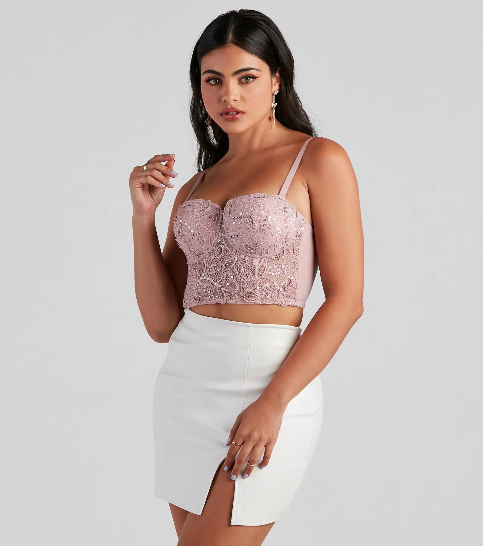 Don't Wait Pretty Glam Embellished Lace Bustier