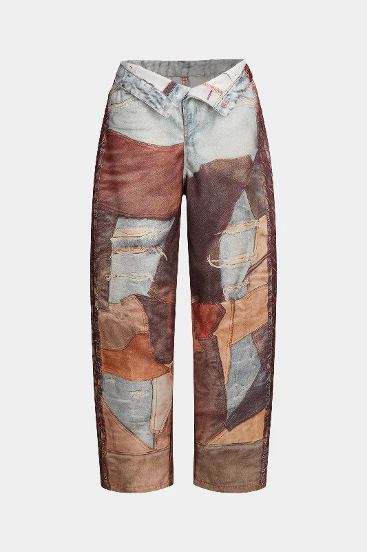 New Arrival Color Block Button Wide Leg Trousers