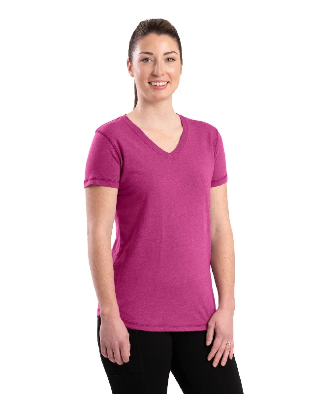 Deal Dash Berne Light Magenta Cotton Blend Womens Performance V-Neck Tee S/S