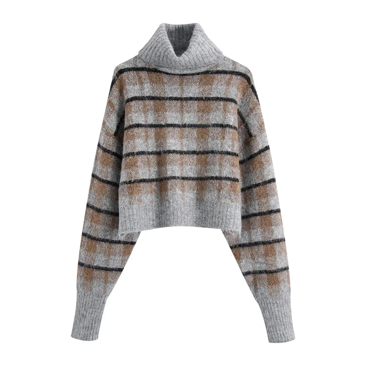 Weekend Savings Fiesta New lazy high neck slim plaid sweater     S2524