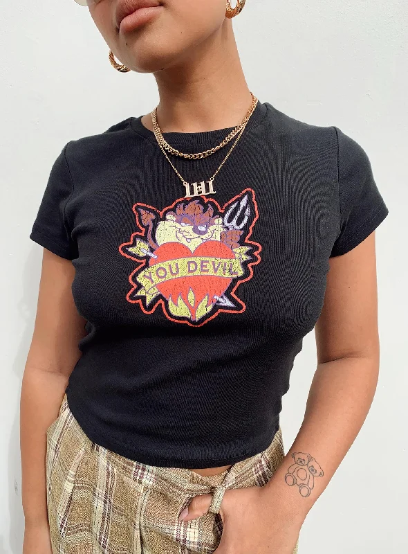 Weekend Savings Delight Taz You Devel Longline Baby Tee Black