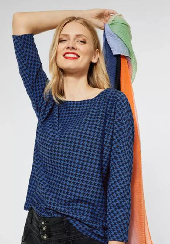 Take Action Street One Houndstooth Print Top, Blue
