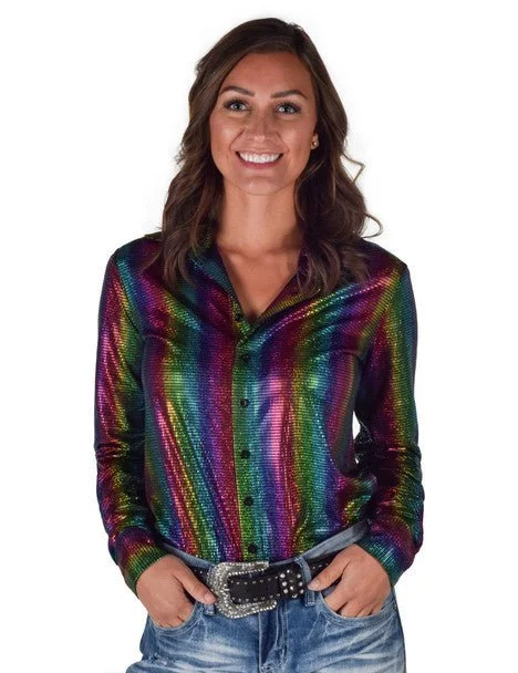 Weekend Savings Fiesta Cowgirl Tuff Womens Foil Lightweight Multi-Color Polyester L/S Shirt