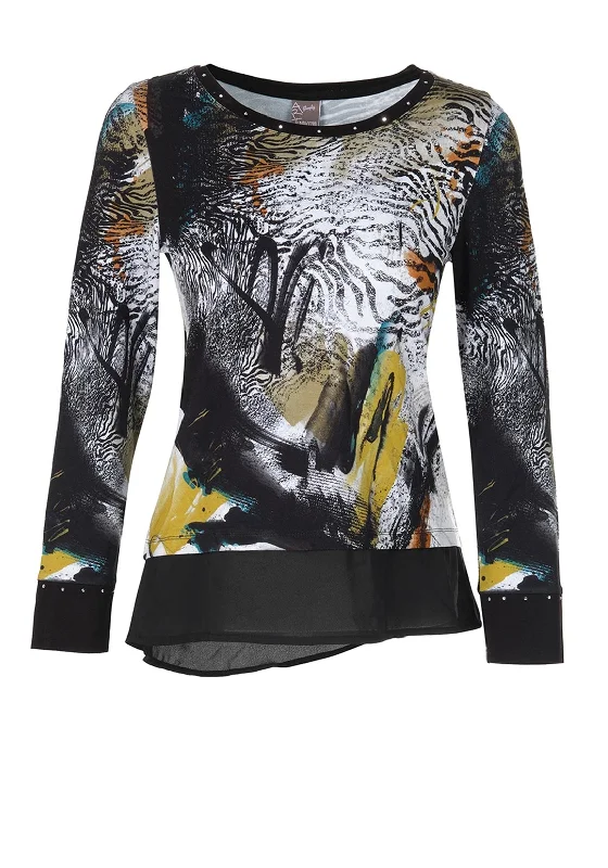 Value Pack Dolcezza Safar Escape Layer Split Back Top, Black Multi