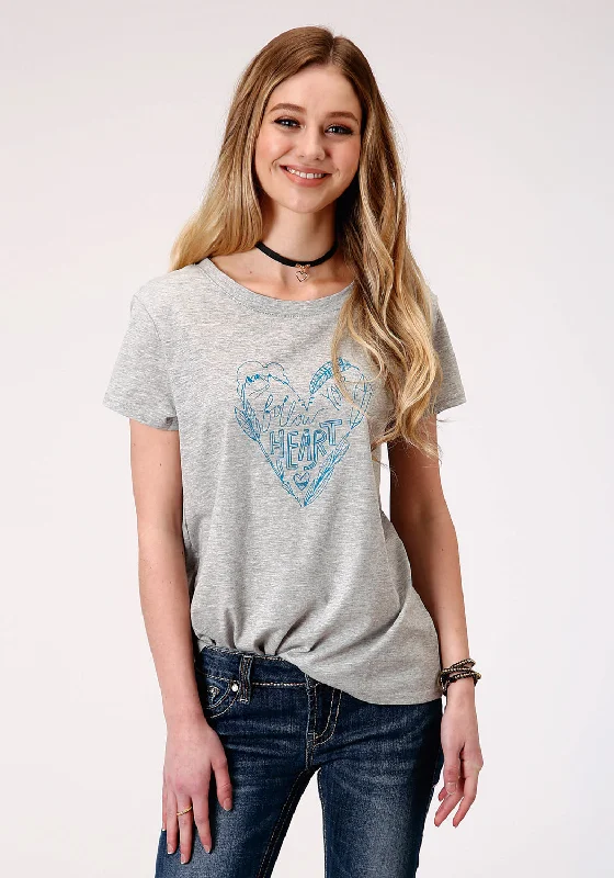 Best Bargains Roper Womens Gray Poly/Rayon Blue Heart S/S T-Shirt
