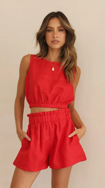 Hot Deal Aimee Linen Top - Red