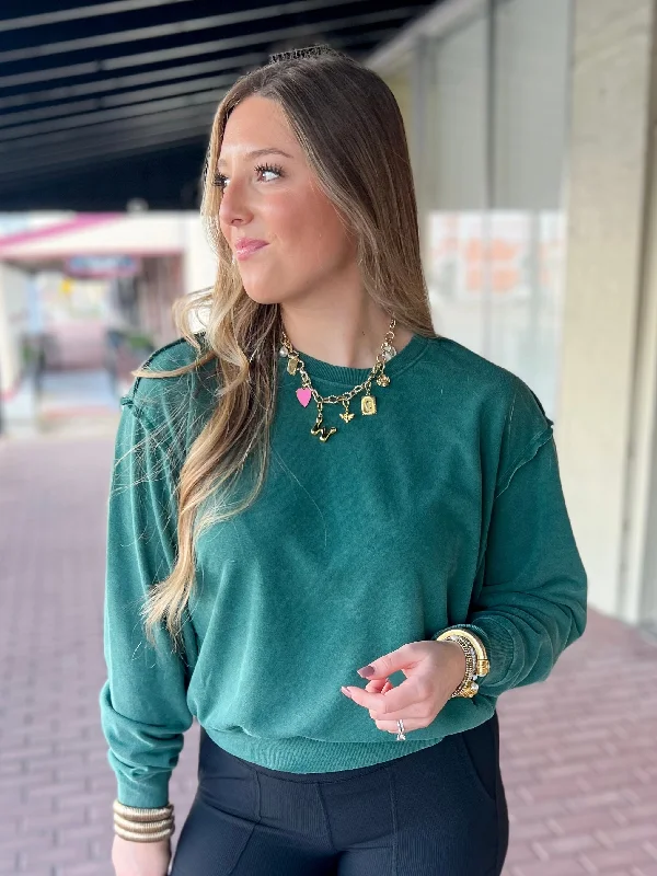 Weekend Shopping Bliss Laid Back Sweatshirt-Dark Green