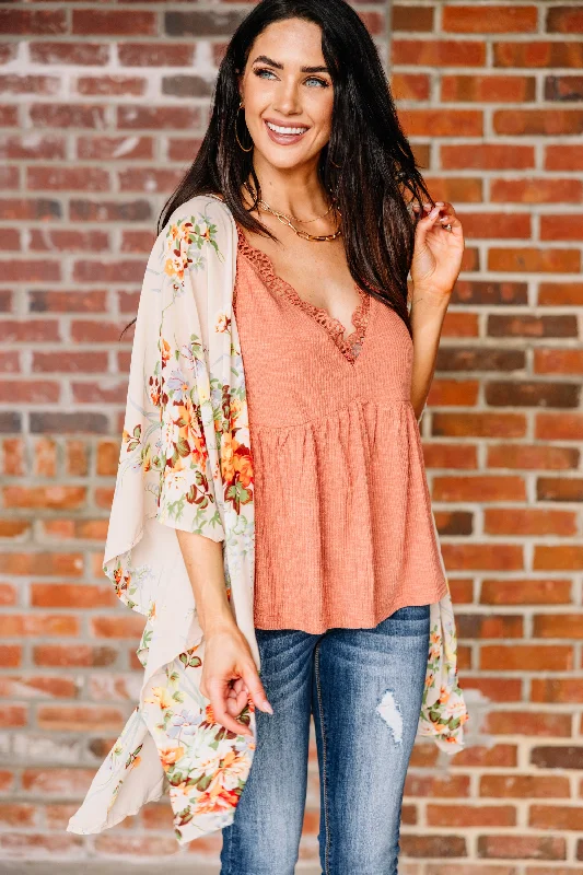While Supplies Last Such A Joy Taupe Brown Floral Kimono