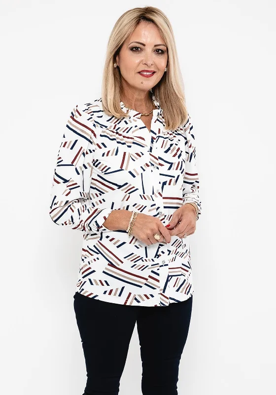 Weekend Offers That Thrill Leon Collection Ruffle Collar Print Blouse, White