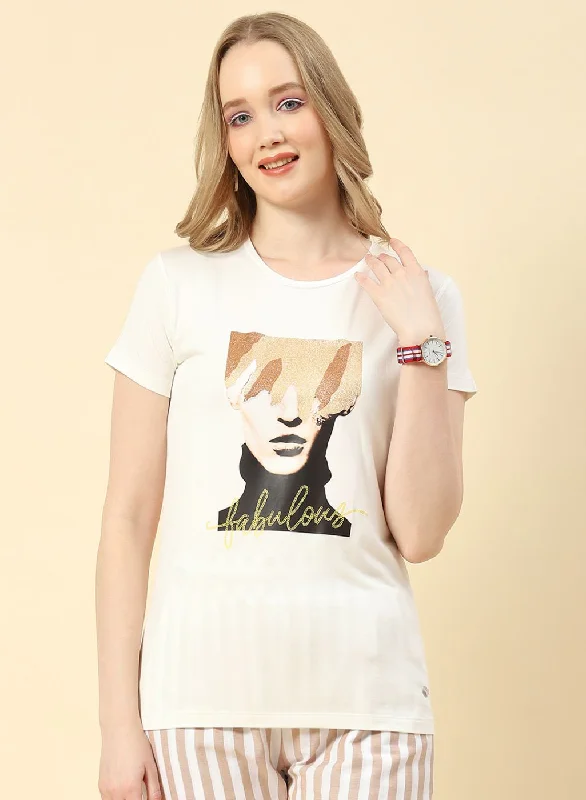 Epic Deals Women Off White Printed Top