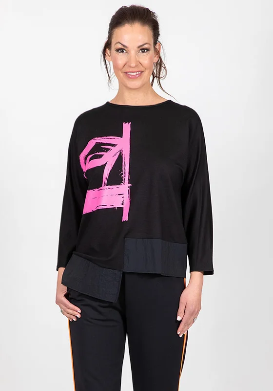 Half Price I.nco Brushstroke Print Top, Black & Pink