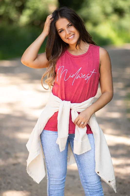 Seasonal Clearance Wine Washed Midwest Graphic Tank