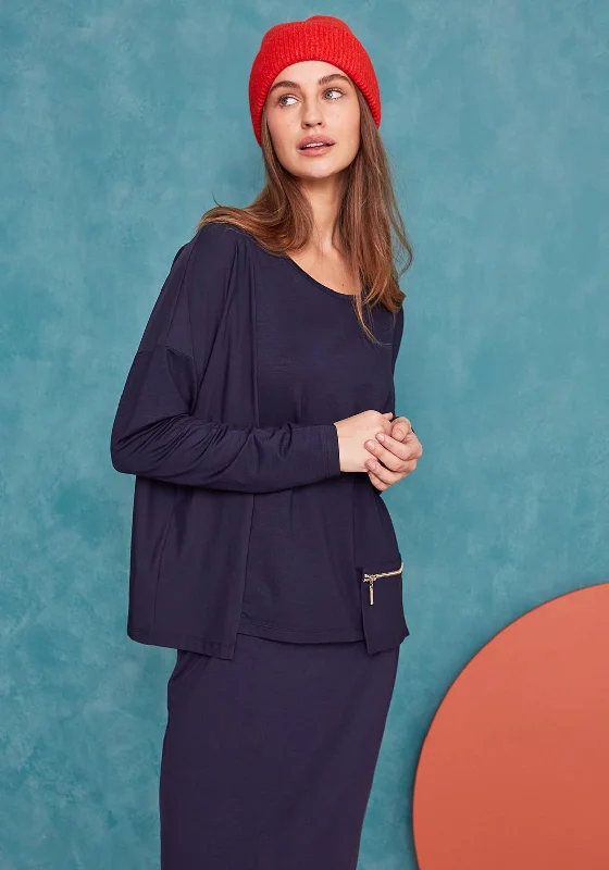Instant Discount Naya Long Sleeve Zip Pocket Top, Navy