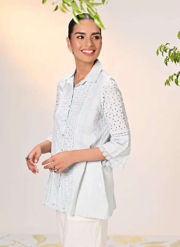 Super Deal Mehreen Blue Embroidered Schiffli Kurti for Women
