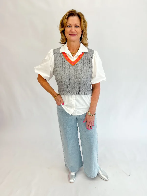 Take Advantage [THML] Charming Chic Poplin Sleeve Knit Top