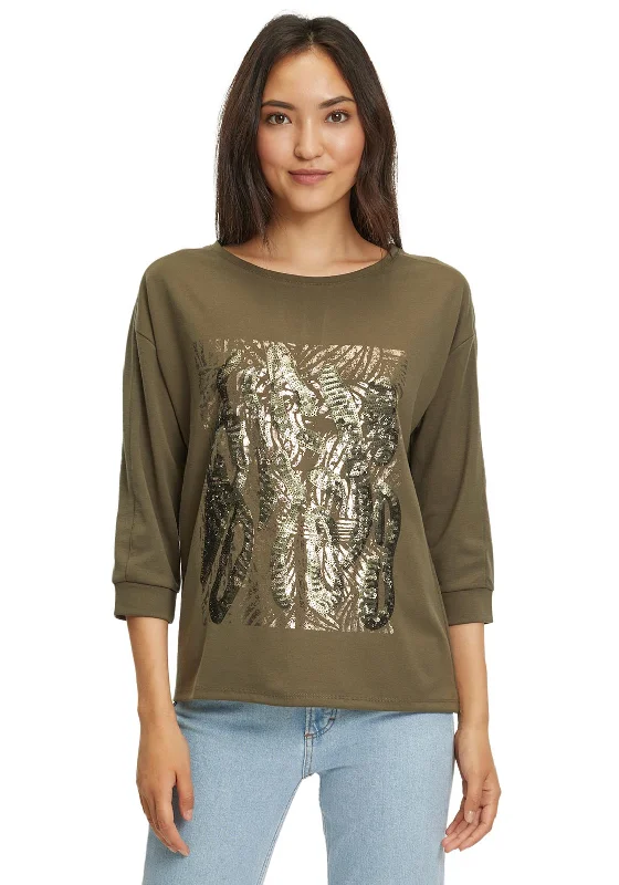 Quick Sale Betty Barclay Matte Sequin Design T-Shirt, Khaki