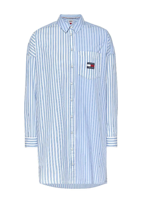 Weekend Bargains to Sizzle Tommy Jeans Womens Long Stripe Block Shirt, Blue