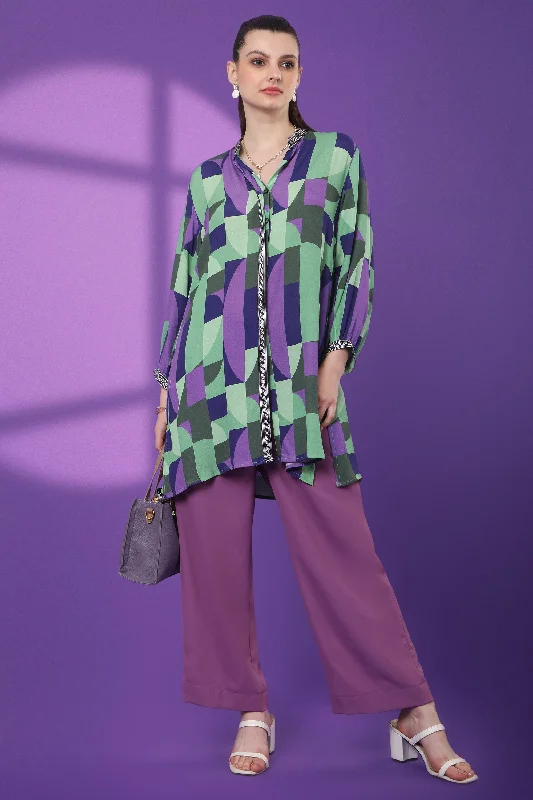 Clearance Items Amethyst Geometric Printed Tunic