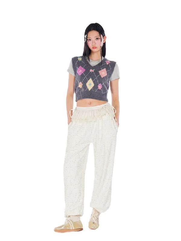 Price Break COLOURFUL BOW RINGER V-NECK SHORT SLEEVESS KNIT VEST [S0000008611]