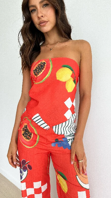 Price Rollback Harley Scarf Top and Pants Set - Red Papaya Print