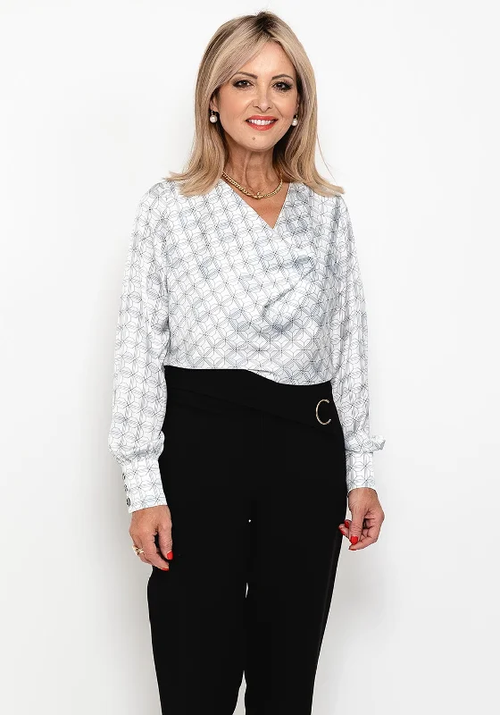 Weekend Deals You Can't Resist Camelot Geo Print Cowl Neck Top, White
