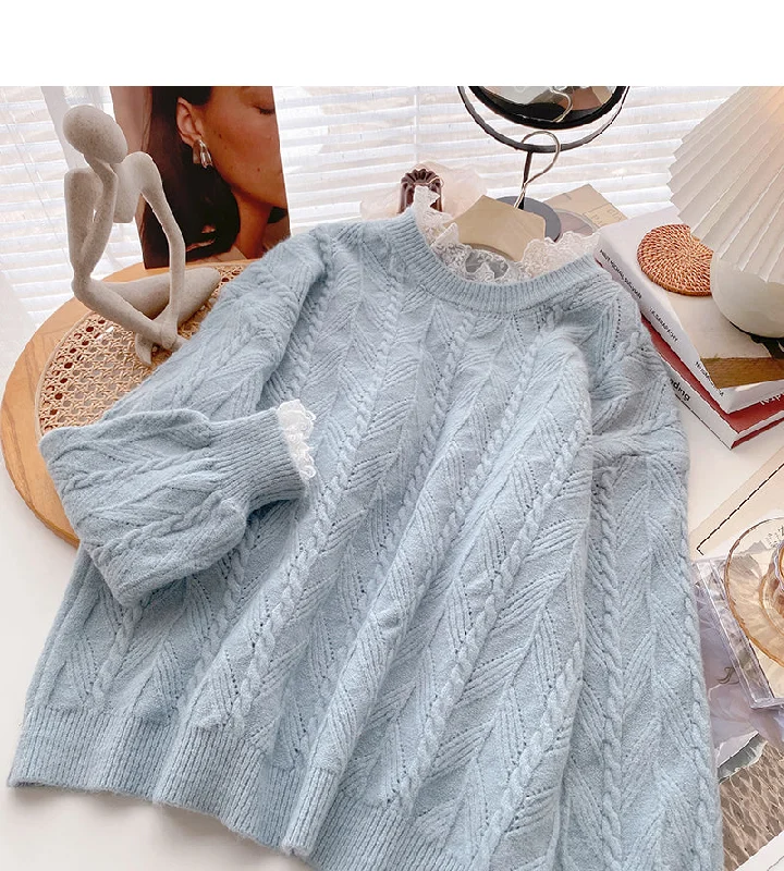 Weekend Savings Extravaganza Vintage Lace Edge long sleeve Pullover thin loose top S2514 Weekend Savings Extravaganza Vintage Lace Edge long sleeve Pullover thin loose top S2514