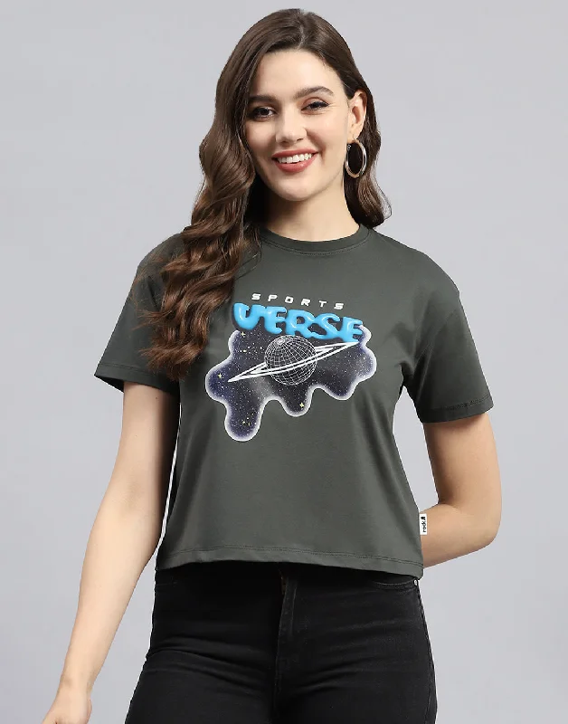 Best Deals Women Grey Printed Round Neck Half Sleeve Top