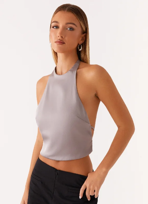 Price Drop Bree Satin Halterneck Top - Grey