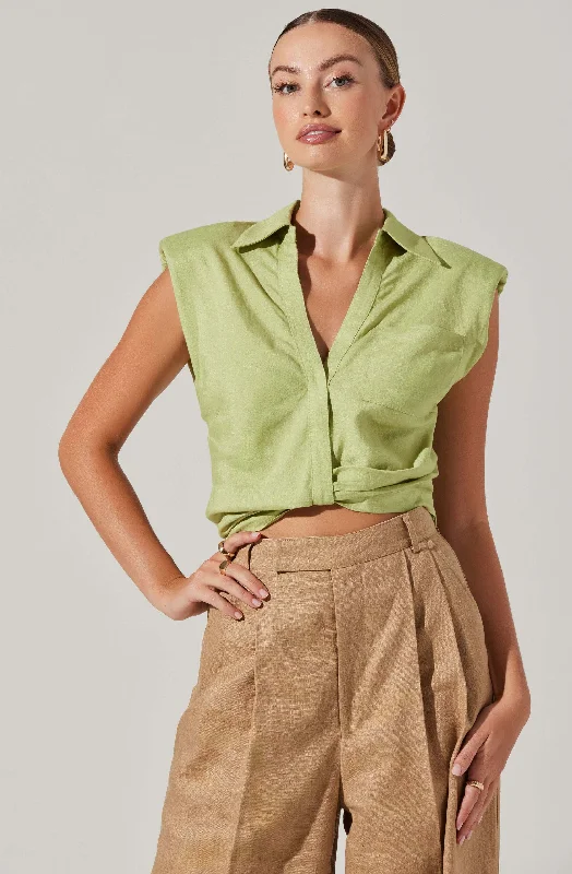New Arrival Kathlynn Front Twist Collared Top