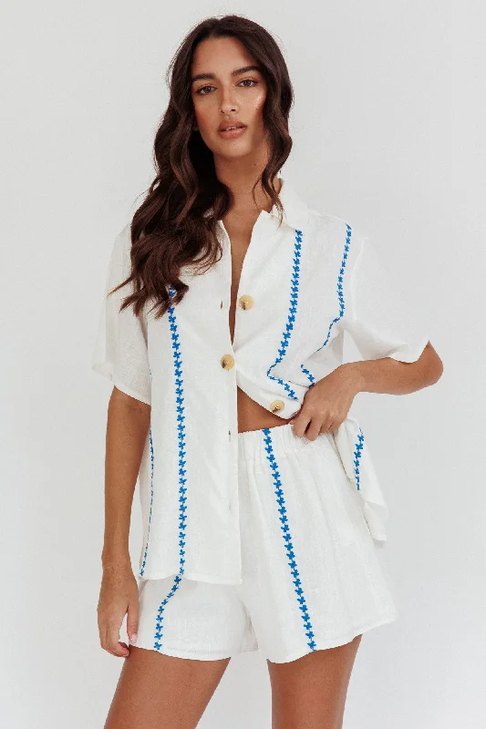 Deal Dash Swing Of Things Elastic Waist Shorts Embroidered White