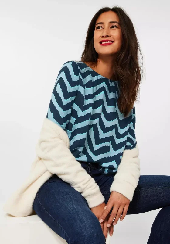 Deal Mania Street One Zig Zag Pattern Top, Deep Teal Blue