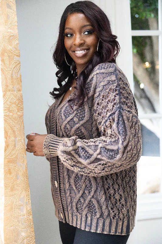 Take Advantage Copper Toned Cable Knit Cardigan