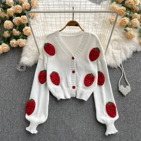 Reduced Prices Cute cherry irregular long sleeve sweater    S594