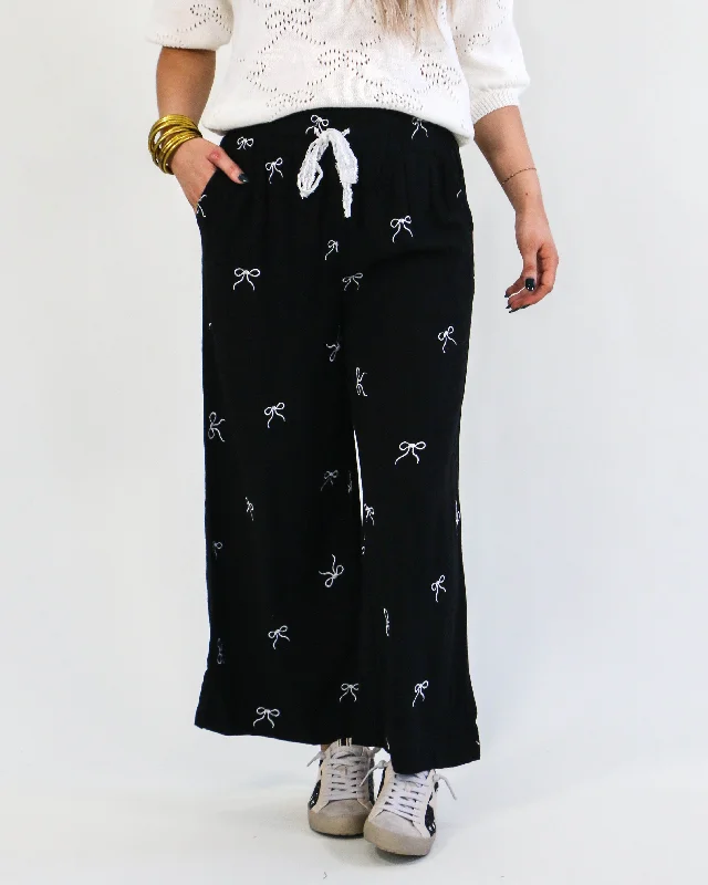 Big Discounts Black Wide Leg Bow Pants