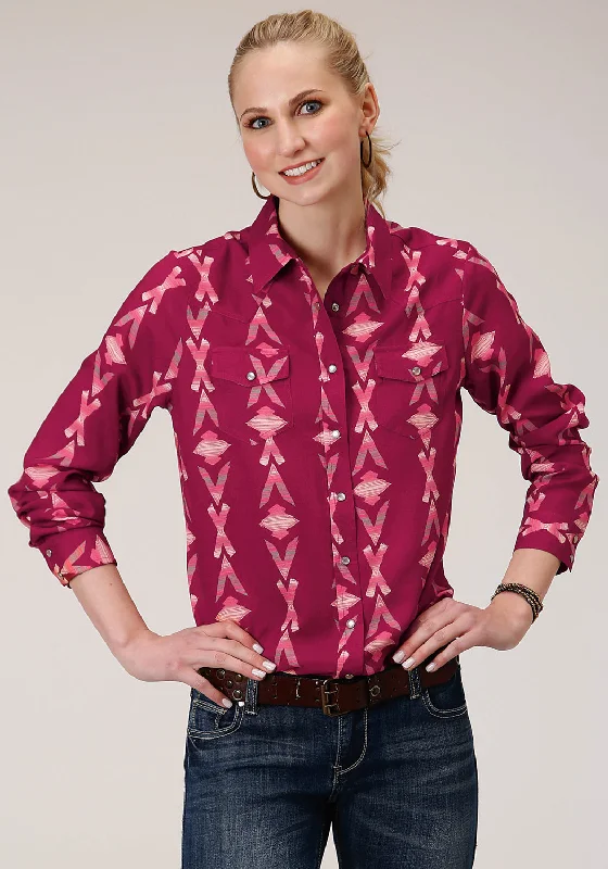 Buy More, Save More Roper Womens Aztec Print Purple 100% Rayon L/S Blouse