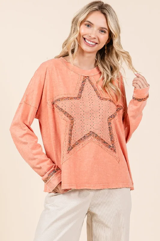 Mega Sale Mittoshop Mineral Wash Star Patch Long Sleeve T-Shirt