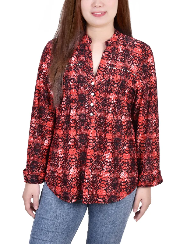 Reduced Prices Long Sleeve Jacquard Knit Y Neck Top